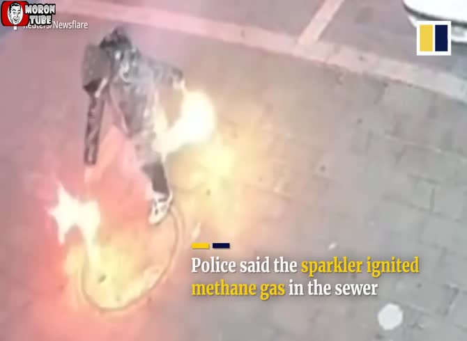 Video :A child throws a firework down a manhole, causing a massive explosion